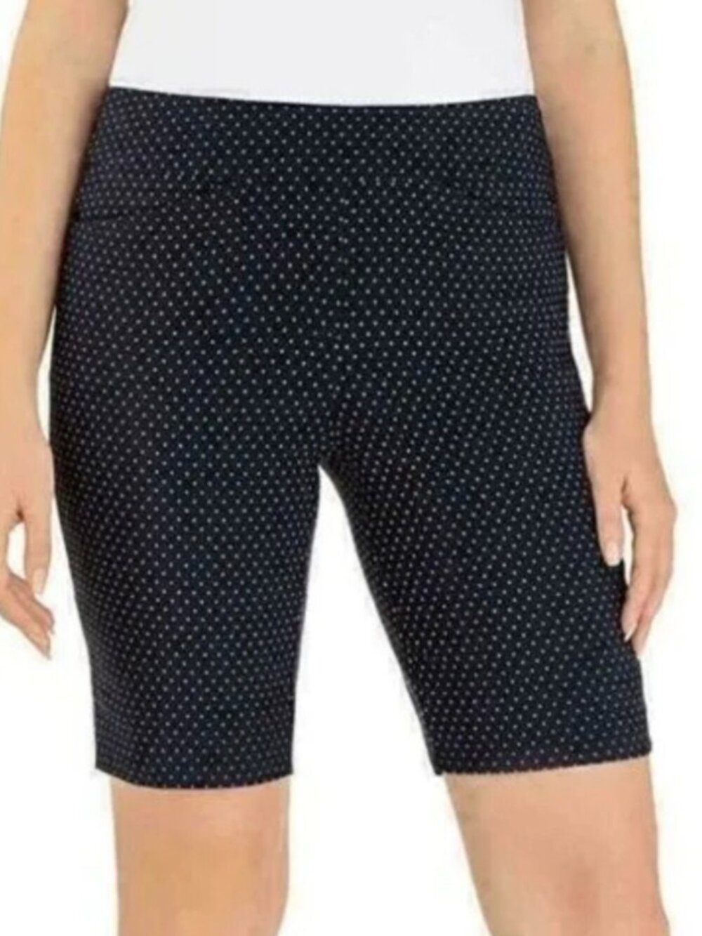 NEW NWT HILARY RADLEY Navy Blue Printed Pull On Stretch 8" Bermuda Shorts Small
